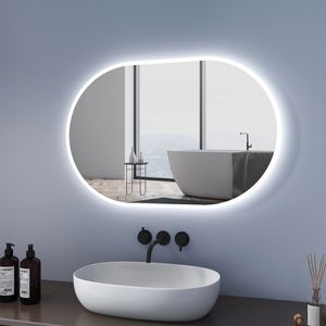 Meykoers Badezimmerspiegel Oval 90x60cm Durchmesser LED Badspiegel mit Touch Schalter mit 3 Lichtfarbe 3000-6500K Lichtspiegel Badezimmerspiegel mit Beschlagfrei IP44 energiesparend