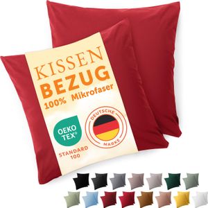 Blumtal Kissenbezug 40x40 cm im 2er Set weich  - Kissenhülle 40x40 cm - 40x40 cm Rot