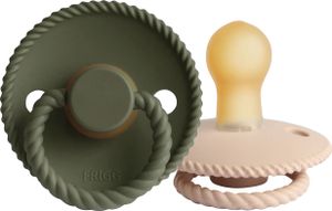 FRIGG Rope Schnuller Croissant / Olive 0-6 Monate 2 Stück