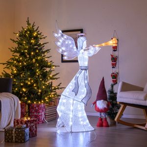 COSTWAY Vánoční anděl svítící velký, vánoční dekorace se 100 LED diodami, vánoční postava s trubkou