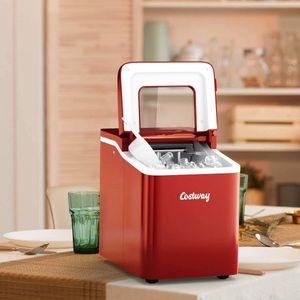 COSTWAY Eiswürfelmaschine Ice Maker, Eismaschine, Eiswürfelbereiter inkl. Eiswürfelschaufel / 9 Eiswürfel in 8 min / 12kg in 24 Std. / 1,6L Wassertank / 31x22x30cm Rot