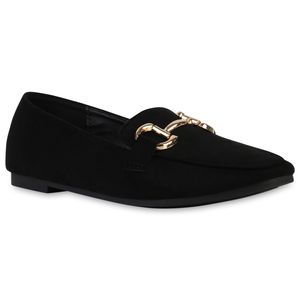 VAN HILL Damen Loafers Slippers Flache Schlupf-Schuhe 840186, Farbe: Schwarz, Größe: 38
