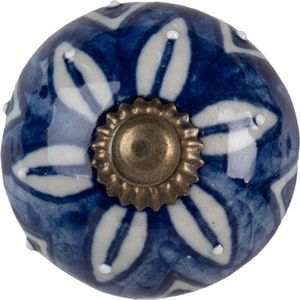 Clayre & Eef Türknauf Ø 4 cm Blau Weiß Keramik Blätter