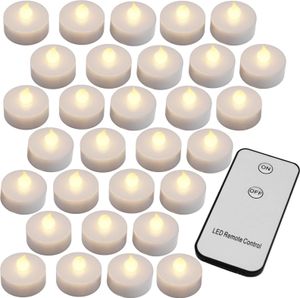 MONZANA® Teelichter LED +300H elektrisch flackernd mit Fernbedienung mit Batterien flammenlose realistische Kerzen hell warm weiß 30er Set je 3,7cm