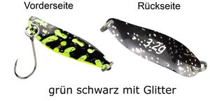 FTM Spoon Hammer Blinker 3,2g - Forellenblinker, Farbe:grün/schwarz mit Glitter