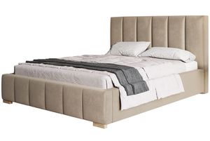 Polsterbett Tokio mit Kopfteil, 200x200 cm, Doppelbett mit Bettkasten und Lattenrost aus Metal, Velourstoff, Farbe: Beige