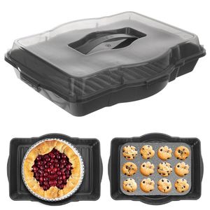 Orion Küchenbehälter Transportbox Lebensmittelbehälter Serviertablett mit Deckel Tragegriff für Kuchen n 45x35x9,5 cm