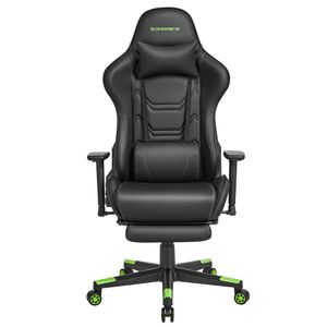 SONGMICS Gaming-Stuhl, ergonomisch, Fußstütze, Lendenwirbelstütze, Kopfkissen, grün