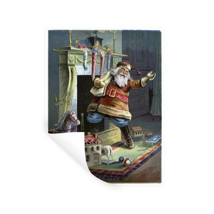 MuchoWow® Nálepka na stenu - Retro Father Christmas - Vianoce - 60x80cm - Samolepiaca a polohovateľná