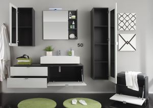 trendteam Bad Hänge-Stauraumelement Beach Grau Melamin/Weiß Hochglanz Tiefzieh 35 x 83 x 31 cm