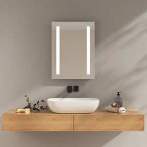 EMKE Badspiegel mit LED Beleuschtung Kaltweißes und warmes Licht, Badezimmerspiegel Anti-Beschlag Funktion Tastenschalter Wandspiegel