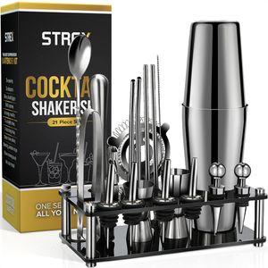 Strex Cocktail Shaker Set Edelstahl 21 Stück (750ml) - Inkl. Rezeptbuch - Geschenkverpackung