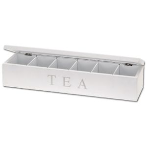 Teekiste lang Weiß - Teebox - Teebeutelbox - Teekasten aus Holz - Teekisten - Tee - Box