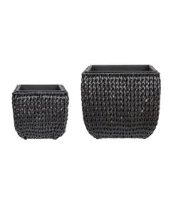 BELIANI Blumentopf 2er Set Schwarz Rattan mit Innentopf Quadratisch Geflochten Verschiedene Größen 34 cm und 43 cm Hoch Modern Outdoor & Indoor