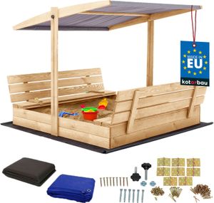 KOTARBAU® Sandkasten mit Abdeckung 140 x 140 cm Großer Naturfarbe Holzsandkasten mit Grau Dach Sandkasten mit Deckel Sandkasten mit Dach Gartenspielzeug Kinder imprägniert verschließbar mit Bänken KOTARBAU® Sandkasten mit Abdeckung 140 x 140 cm Großer Naturfarbe Holzsandkasten mit Grau Dach Sandkasten mit Deckel Sandkasten mit Dach Gartenspielzeug Kinder imprägniert verschließbar mit Bänken