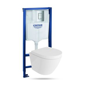 LAVITA | Vorwandelement Solido + Wand Hänge WC Sogo Weiß Spülrandlos + WC-Sitz SoftClose | Verchromter Knopf | Komplettset | Unterputz Spülkasten |  Toilette Komplett Sett