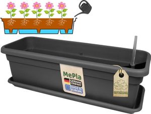 MePla - Set - XXL Balkonkasten mit Bewässerung 100 cm + XXL Untersetzer 97 cm - Anthrazit
