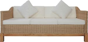 vidaXL 3-Sitzer-Sofa mit Kissen Natürliches Rattan