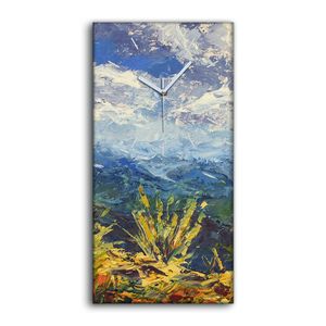 Dekor Leinwand Uhr Wandbilder Quarz 30x60 Ölgemälde Landschaft Berge Wolken - weiße Hände