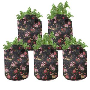 ABAKUHAUS Aquarell Zuchttöpfe 5er-Pack, Vintage Rose Garden, hochleistungsfähig Stofftöpfe mit Griffen für Pflanzen, 5 Gallonen, Mehrfarbig