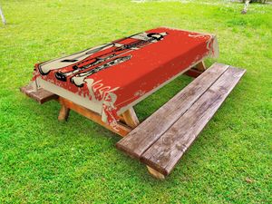 ABAKUHAUS Western Tischdecke Outdoor, Bild Von Wild West Elements Mit Country Musik Gitarre Und Cowboystiefel Retro Art, Orange Beige, 145x305cm