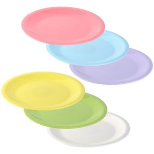 6er Set farbenfrohe Dessertteller Kinderteller Kuchenteller Kunststoffteller Plastik flach bunt stapelbar leicht klein bunt BPA-frei