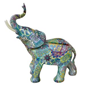 Dekofigur Elefant | blau Mandala Design | Elefantenfigur Figur Statue | 21x20 cm