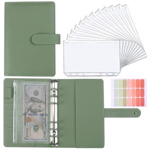 Binder Notizbuch, Reißverschlusstasche Binder Notizbuch, A6 Budget Binder mit 12 Stück Binder Pocket und 21Etikettenaufklebern (Grün)