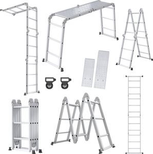 UISEBRT 6 in 1 Leiter Mehrzweckleiter Alu Gelenkleiter Klappleiter 340cm Multifunktionsleiter Aluleiter Mit Plattform Bis 150KG 4 X 3 Stufen Silber UISEBRT 6 in 1 Leiter Mehrzweckleiter Alu Gelenkleiter Klappleiter 340cm Multifunktionsleiter Aluleiter Mit Plattform Bis 150KG 4 X 3 Stufen Silber