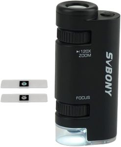 Svbony SV603 vreckový mikroskop s LED osvetlením, rozsah zväčšenia 60x-120x, mikroskop s asférickou šošovkou na vonkajšie mikropozorovanie