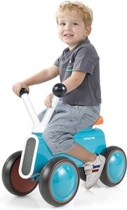 COSTWAY Baby-Laufrad für Kinder 10-24 Monaten, Lauflernrad ohne Pedal mit 4 vollständig geschlossene Räder & begrenzte Lenkung, & robuster Rahmen aus PP & Alu, Rutschrad für Jungen & Mädchen, Blau