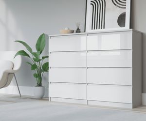 3xEliving Kommode Sideboard DEMII 8 140cm - mit 8 Schubladen in Weiß in Hochglanz / Verschiedene Farben und Großen
