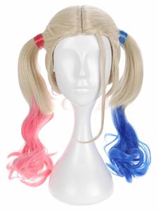 Cosplay Perücke von Harley | Blonde Zöpfe | Blau & Pink Ombre Wig