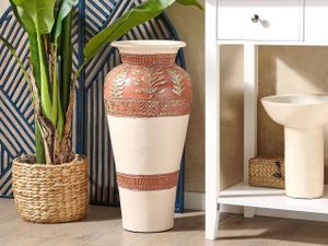 BELIANI Dekorative Bodenvase Weiß und Braun aus Terrakotta im traditionellen Stil Wohndekoration für Trockenblumen