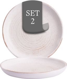 Costa Nova Vermont Teller flach - 2er-Set, Steingut, Ø 16 cm, Elfenbein Weiß, Seidenglanz, Spiral Muster, handwerklicher Stil, für Brotzeit, Snacks oder als Kuchenteller, spülmaschinenfest