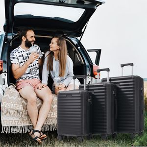okwish 3dílná sada kufrů, Cestovní set, Trolej, Cestovní kufr, Rolovací kufr, Pevné kufry, TSA zámek, ABS, 360° otáčivý, Antická černá
