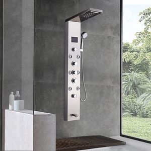 LED svetelný sprchový panel vodopád dažďová sprchová batéria sada SPA masážny prúd vaňa sprchový stĺpec sprchová batéria veža, čierna
