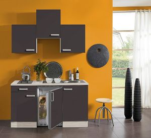 Singleküche mit Elektrogeräten Faro 150 cm breit in anthrazit mit Edelstahlspüle Singleküche mit Elektrogeräten Faro 150 cm breit in anthrazit mit Edelstahlspüle
