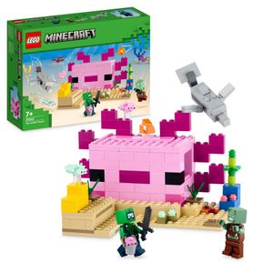 LEGO 21247 Minecraft Das Axolotl-Haus Set, baubare rosa Unterwasserbasis mit Taucherforscher, Zombie, Delfin- und Kugelfisch-Figuren, Abenteuer-Spielzeug für Kinder, Mädchen, Jungen ab 7 Jahren