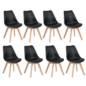 IPOTIUS 8er Set Esszimmerstühle mit Massivholz Buche Bein, Skandinavisch Design Gepolsterter Küchenstühle Stuhl Holz, Schwarz
