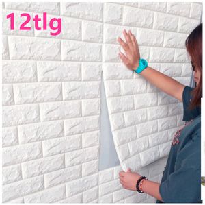 12ks 3D tapety na zeď Samolepicí cihla Vodotěsná samolepka na zeď, 38x35cm Bílá nástěnná dekorace