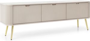 DomoHome "ZOVA" RTV-Schrank, TV-Lowboard Mit Geriffelten Fronten, Metallfüßen, 3 Türen, Moderner Fernsehschrank Für Wohnzimmer, Metallfüße Gold, 168/57/39 cm Farbe: Cashmere Beige DomoHome "ZOVA" RTV-Schrank, TV-Lowboard Mit Geriffelten Fronten, Metallfüßen, 3 Türen, Moderner Fernsehschrank Für Wohnzimmer, Metallfüße Gold, 168/57/39 cm Farbe: Cashmere Beige
