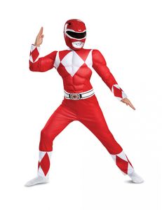 Offizielles Power Rangers-Kostüm für Kinder rot-weiß-schwarz