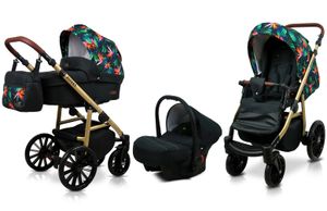 BabyLux ASPERO ALU Tropical Flowers 3v1 hlboký kočík, kočík, autosedačka