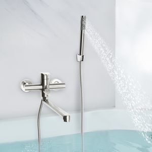 Badewannenarmatur 360° drehbar mit Handbrause Dusch Set Edelstahl gebürstet Wannenbatterie 1,5m Duschschlauch (silber)