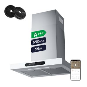 CIARRA Dynamic A+++ 650 m3/h Odsavač par 60 cm Odsavač par WIFI APP SensorTouch Nástěnný odsavač par Nerezová ocel Sklo Bílá VM6102W