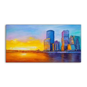 Coloray Canvas 100x50  Wandbild Leinwand Bilder Wolkenkratzer Stadt Sonnenuntergang