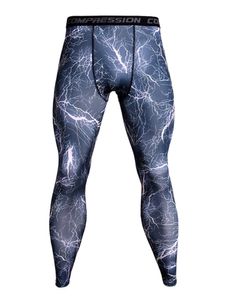 Männer Elastische Kompressionshose Jogger Taillierte Schnelle Trocken Motivprint Tapered, Farbe: Blauer Blitz, Größe: 2xl