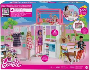 Mattel HCD47 - Barbie - 2-stöckiges möbliertes Spielhaus mit Zubehör (ohne Puppen)