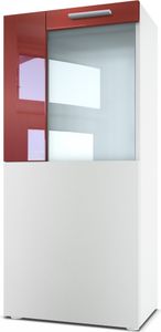 Vladon Stand-/Hänge Vitrine Movie, Weiß matt/Bordeaux Hochglanz - Moderne Glasvitrine - (BxHxT): 50,5 x 111 x 32,5 cm